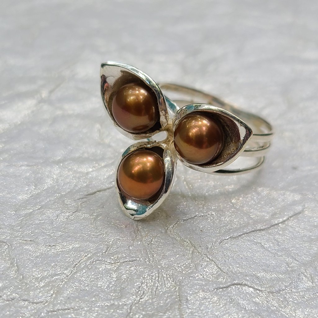 Gold Pearl Ring In Sterling Silver Size 7  Gold Pearl JewelryRare Jewelry